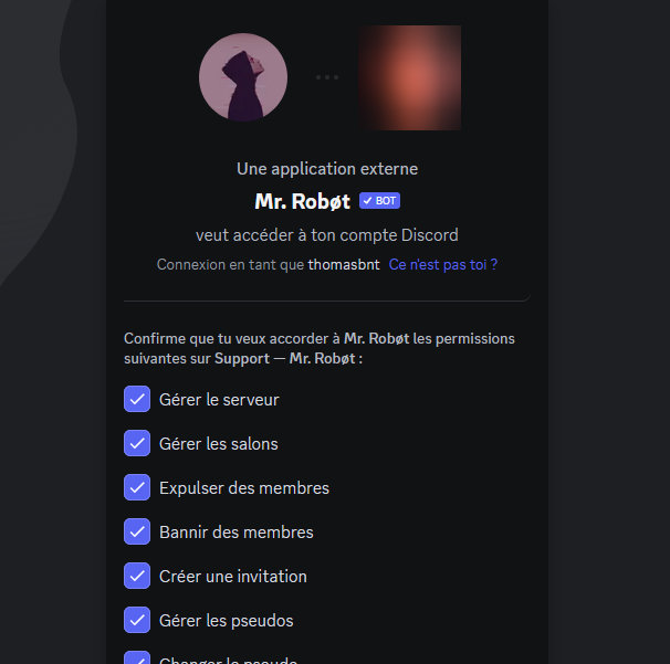 Permissions du robot